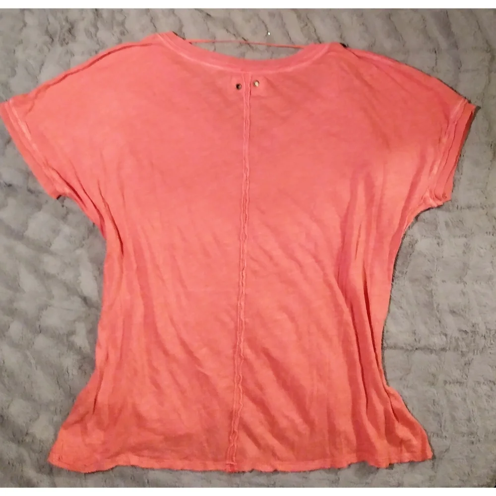 We the Free by FP  " Take Me" boyfriend v-neck burnout tee destructed melon Med. - Picture 6 of 15